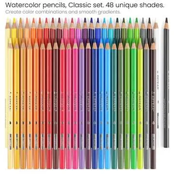 ARTEZA Watercolor Colored Pencils For Adult Coloring, Set of 48 Presharpened, Triangular-Shaped Draw...