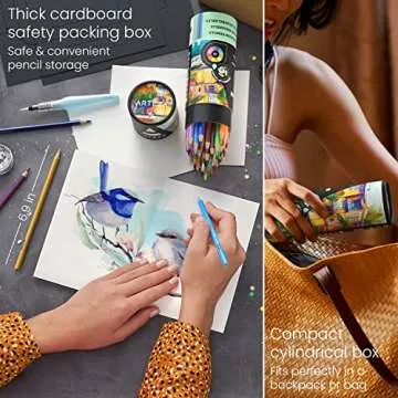 ARTEZA Watercolor Colored Pencils For Adult Coloring, Set of 48 Presharpened, Triangular-Shaped Drawing Pencils for Teens, Art Supplies for Sketching and Painting