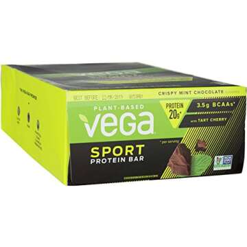Vega Sport Vegan Protein Bar, Crispy Mint Chocolate, Post Workout Protein Energy Bars - Plant Based,...