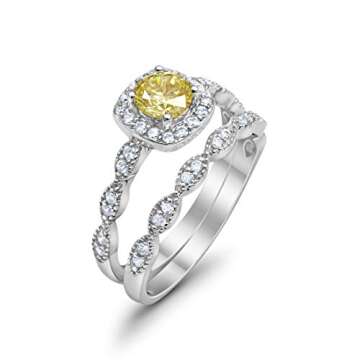 Blue Apple Co. Vintage Art Deco Halo Wedding Engagement Ring in 925 Silver