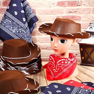 Durable 24 Pieces Western Cowboy Hat and Bandana Set for Kids