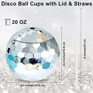 Breroa 8 Pieces 70s Disco Flash Ball Drinks Cups with Lid and Straw 20 Ounce Disco Party Cups 1970s ...