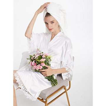 AW BRIDALWhite Silk Robes For Women Short Satin Robe, Womens Sexy Kimono Robe Lightweight Robe Lace ...