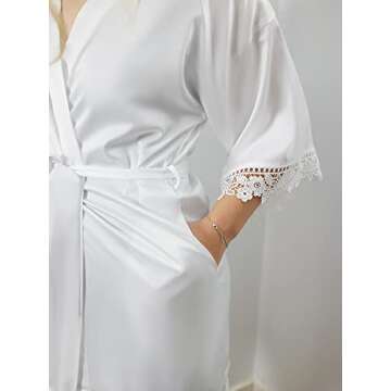 AW BRIDALWhite Silk Robes For Women Short Satin Robe, Womens Sexy Kimono Robe Lightweight Robe Lace Nightgown, Cool Bridal Shower Gifts For Bride To Be Bridesmaid Robes Bride Robe For Wedding Day, M