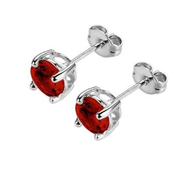 Amazon Essentials Sterling Silver Round Created Ruby Birthstone Stud Earrings (July) (previously Ama...