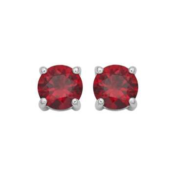 Amazon Essentials Sterling Silver Round Created Ruby Birthstone Stud Earrings (July) (previously Amazon Collection)