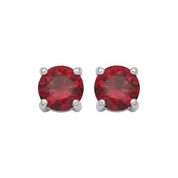 Amazon Essentials Sterling Silver Round Created Ruby Birthstone Stud Earrings (July) (previously Amazon Collection)