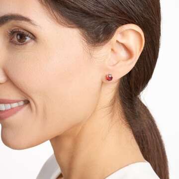 Amazon Essentials Sterling Silver Round Created Ruby Birthstone Stud Earrings (July) (previously Amazon Collection)