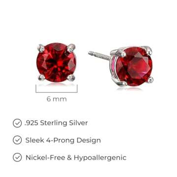 Amazon Essentials Sterling Silver Round Created Ruby Birthstone Stud Earrings (July) (previously Amazon Collection)