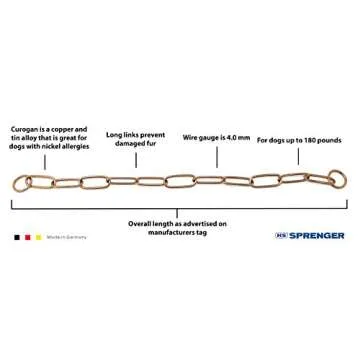 Herm Sprenger Curogan Long Link Fur Saver Dog Training Collar Hypoallergenic Nickel Free No-Pull Sli...