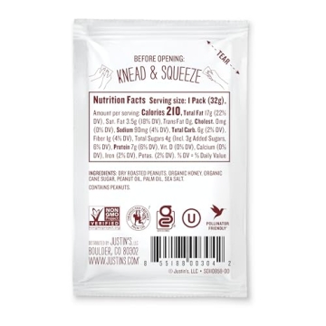 Justin's Organic Honey Peanut Butter Squeeze Packs 10 Pack