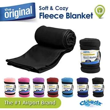 Cloudz Cozy Fleece Airplane Travel Blanket for Your Flight, Car, Camping, Home or Comforting Warmth Anywhere! - Black
