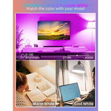 WIFI Smart LED Light Bulb - Color Changing Bulbs App Control, 2.4Ghz Bluetooth Smart Light Bulbs Music Sync, Magic RGB Light Bulb Work with Alexa and Google Assistant, E26 LED Light Bulb, 4 Pack