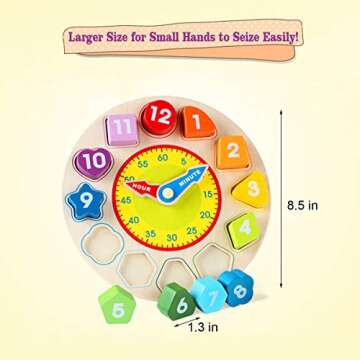 Time Clock Toy for Kids Wooden Time Learning Shape Sorting Color Game Montessori Early Education Math Set Kid Jigsaw Play Tool Preschool Toddler Puzzle Toy Gift for Boys Girls Birthday Age 3 4 5 6