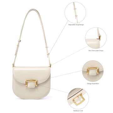 LAFESTIN Small Split Leather Crossbody Purses For Women with Adjustable Strap Shoulder Handbags with Credit Card Slot - Ivory