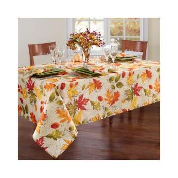 Elrene Home Fashions Autumn Leaves Fall Printed Wrinkle Resistant Tablecloth, Holiday Table Cover fo...