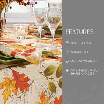 Elrene Home Fashions Autumn Leaves Fall Printed Wrinkle Resistant Tablecloth, Holiday Table Cover for Formal or Everyday Use, 60"x102" Oblong/Rectangle