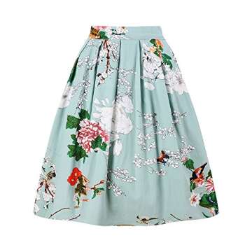 Taydey Women Pleated Vintage Skirt 50's Style Floral Size 2XL Green Flower