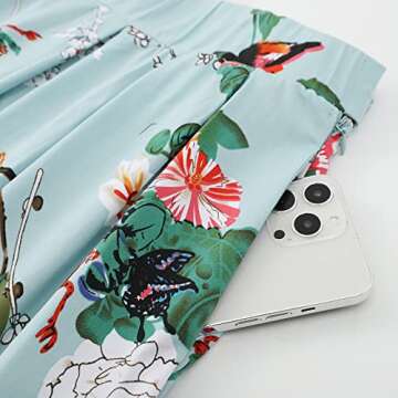 Taydey Women Pleated Vintage Skirt 50's Style Floral Size 2XL Green Flower