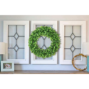 Lvydec Artificial Green Leaves Wreath - 20" Large Boxwood Wreath for Front Door Wall Window Farmhouse Decoration