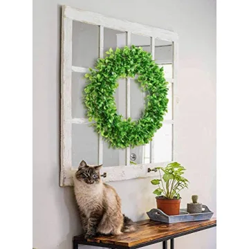 Lvydec Artificial Green Leaves Wreath - 20" Large Boxwood Wreath for Front Door Wall Window Farmhouse Decoration