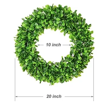 Lvydec Artificial Green Leaves Wreath - 20" Large Boxwood Wreath for Front Door Wall Window Farmhouse Decoration
