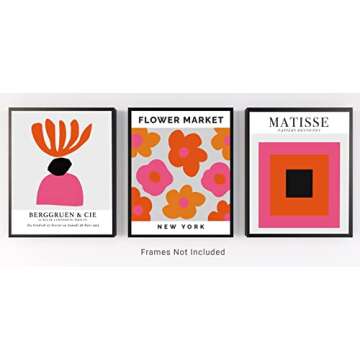 WESTBROOK DESIGN STUDIO Matisse-Inspired No.30 Wall Art Prints. Set of 3-11x14 UNFRAMED Abstract, Minimalist Aesthetic Wall Decor. Orange, Pink, Gray on White.