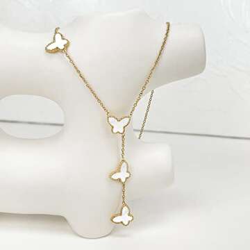 MINTER 3 Pcs Butterfly Jewelry Set, 18K Gold-Plated Choker Necklace Earrings Bracelet Set for Women Ladies Gift Dainty Chain Pendant Cute Drop Dangle Hoop Earrings(White Butterfly)