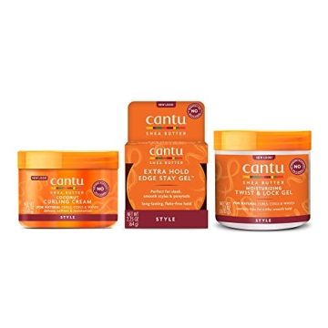 Cantu Hair Treatment Kit with Coconut Curling Cream, Edge Stay Gel, and Twist & Lock Gel with Shea B...