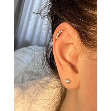 MeIighting 14K Gold Helix Earrings Clear CZ Studs