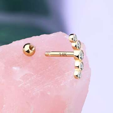 MeIighting 14K Gold Helix Earrings Clear CZ Studs