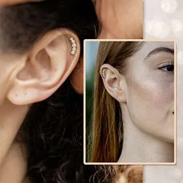 MeIighting 14K Gold Helix Earrings Clear CZ Studs