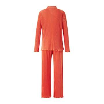 NUFIWI Women Y2K 2 Piece Pants Set Oversized Floral Printed Button Down Shirt High Waist Pants Outfits Summer Streetwear(Pleated Solid Orange,Medium)