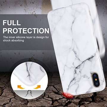 Imikoko iPhone X Case & iPhone Xs Case Marble for Women & Girls - Cute Matte Finish Slim Soft Flexible TPU White Marble Pattern Cover Protective Phone Cases
