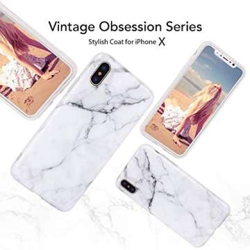 Imikoko iPhone X Case & iPhone Xs Case Marble for Women & Girls - Cute Matte Finish Slim Soft Flexible TPU White Marble Pattern Cover Protective Phone Cases