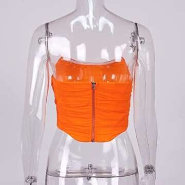 Women's Vintage Strapless Open Back Boned Mesh Bustier Zip Back Corset Bodyshaper Crop Top