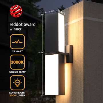 LUTEC Cuba 3000K 2000LM LED Porch Wall Light Outdoor, Modern Exterior Lights Fixture, Waterproof Wall Lamp Sconce Outside for House, Patio, Home, Entryway-Grey