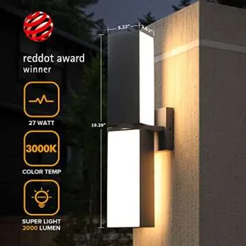 LUTEC Cuba 3000K 2000LM LED Porch Wall Light Outdoor, Modern Exterior Lights Fixture, Waterproof Wall Lamp Sconce Outside for House, Patio, Home, Entryway-Grey