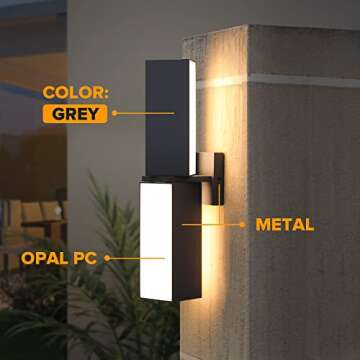LUTEC Cuba 3000K 2000LM LED Porch Wall Light Outdoor, Modern Exterior Lights Fixture, Waterproof Wall Lamp Sconce Outside for House, Patio, Home, Entryway-Grey