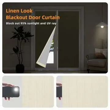 Easy-Going 100% Blackout Door Curtains, Linen Look French Door Blind Window Covering, Thermal Insulated Privacy Tie Up Front Door Curtains for Glass Door, 1 Panel, 26x68 inch, Beige