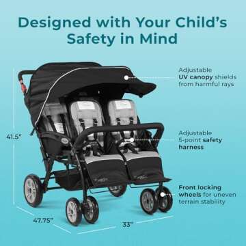 Gaggle by Foundations Compass Quad 4 Seat Stroller | Perfect for Daycare & Family Outings | UV Block...