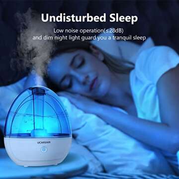 UCAREAIR Ultrasonic Cool Mist Humidifiers for Bedroom,2L Humidifiers for Home, 28dB Whisper-Quiet Air Humidifiers for Baby Nursery, 360°Rotation Nozzle, Up to 30 Hours, Auto Shut-Off, Night Light