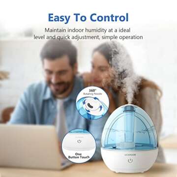 UCAREAIR Ultrasonic Cool Mist Humidifiers for Bedroom,2L Humidifiers for Home, 28dB Whisper-Quiet Air Humidifiers for Baby Nursery, 360°Rotation Nozzle, Up to 30 Hours, Auto Shut-Off, Night Light