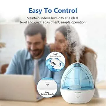UCAREAIR Ultrasonic Cool Mist Humidifiers for Bedroom,2L Humidifiers for Home, 28dB Whisper-Quiet Air Humidifiers for Baby Nursery, 360°Rotation Nozzle, Up to 30 Hours, Auto Shut-Off, Night Light