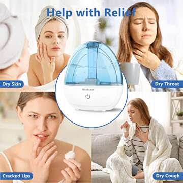 UCAREAIR Ultrasonic Cool Mist Humidifiers for Bedroom,2L Humidifiers for Home, 28dB Whisper-Quiet Air Humidifiers for Baby Nursery, 360°Rotation Nozzle, Up to 30 Hours, Auto Shut-Off, Night Light