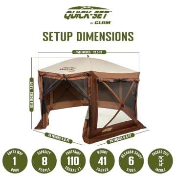 CLAM Pop Up Screen Tent, Outdoor Camping Gazebo Canopy, Pavilion, 12.5', Brown