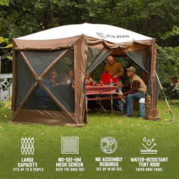 CLAM Pop Up Screen Tent, Outdoor Camping Gazebo Canopy, Pavilion, 12.5', Brown