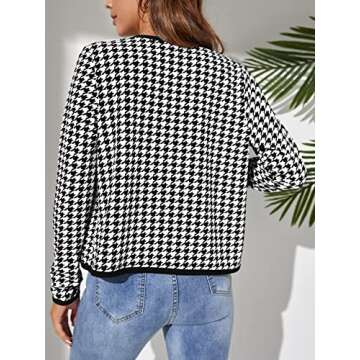 WDIRARA Women's Houndstooth Open Front Long Sleeve Plaid Work Office Elegant Jacket Black and White ...