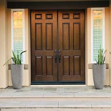 Kante 23.6" H Natural Concrete Tall Planters (Set of 2), Large Outdoor Indoor Decorative Plant Pots ...