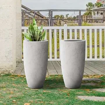 Kante 23.6" Natural Concrete Tall Planters Set of 2